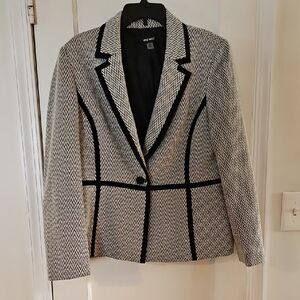Nine West Black and White Patterned Blazer